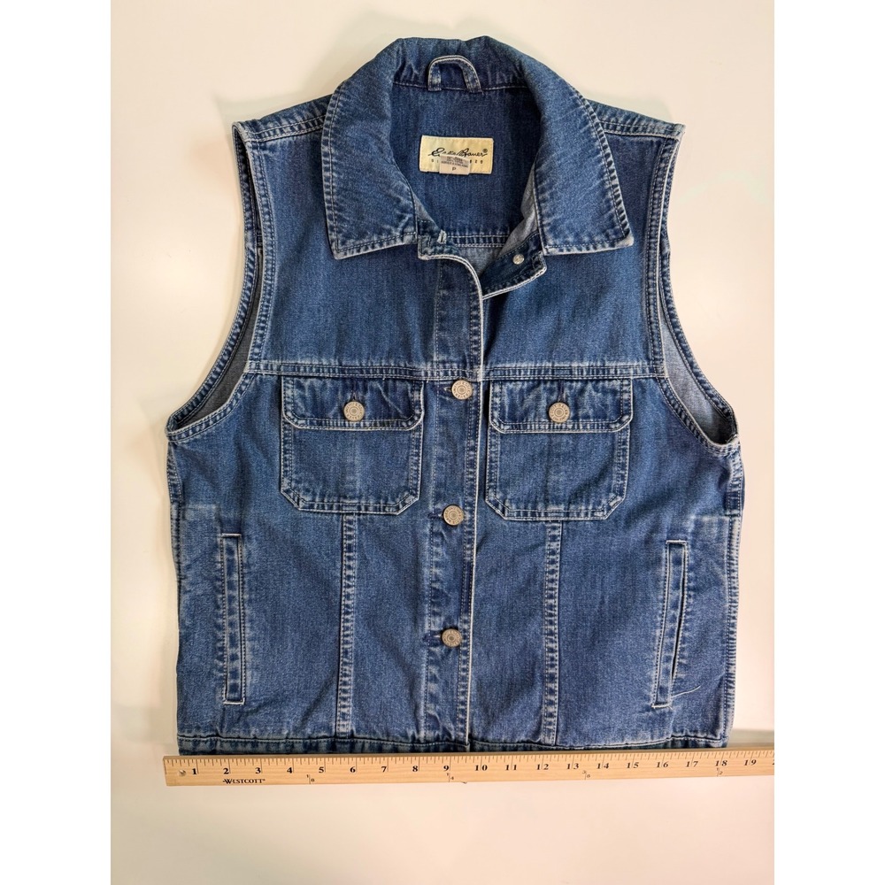 Vintage Eddie Bauer Womens Blue Denim Vest 100%Cotton‎ Hong Kong Size Small - Picture 6 of 10